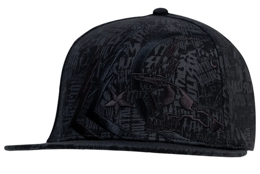 Metal Mulisha Ghost 3 Flex Cap in black with tonal black embroidery and tonal all over print from the front