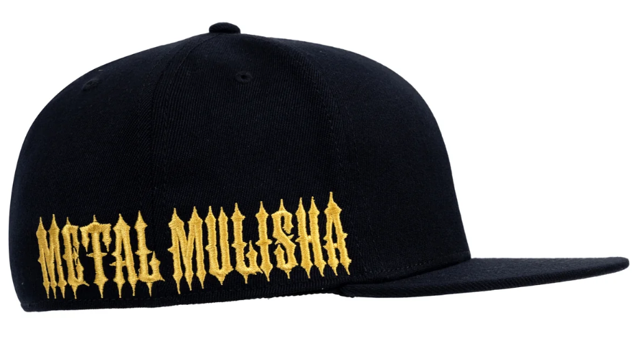Metal Mulisha Mobber 2 Flex Cap in black with gold metal mulisha embroidery from the side