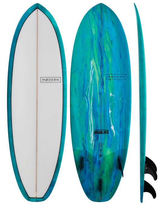 MODERN HIGHLINE 5'10 PU SURFBOARD in sea tint colourway