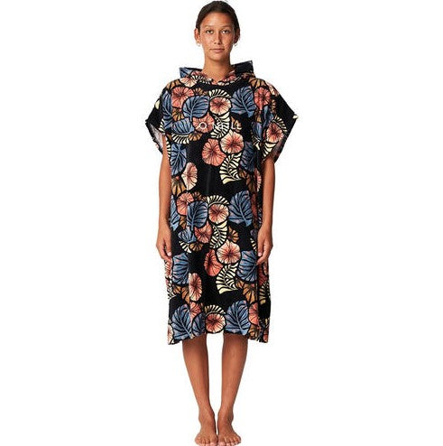 O'Neill Bahia Change Towel in black floral tropical colourway on model