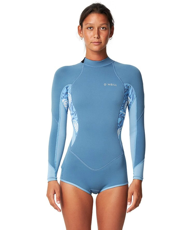 O'Neill Bahia 2mm Long Sleeve BZ Spring Wetsuit in check mosaic colourway from front on model