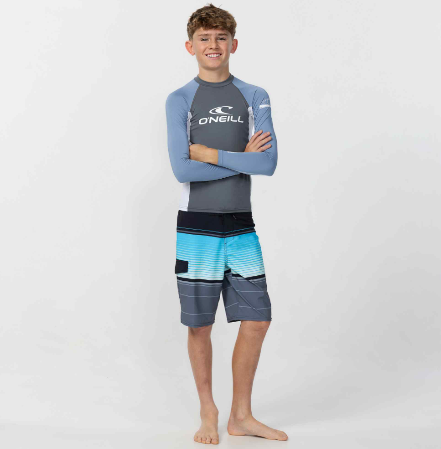 O'Neill Boys Basic Long Sleeve Rash Top in faded denim colourway