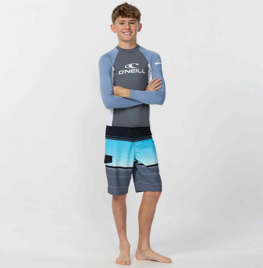 O'Neill Boys Basic Long Sleeve Rash Top in faded denim colourway