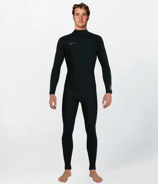O'Neill Defender 3/2mm Back Zip Wetsuit in black from the front