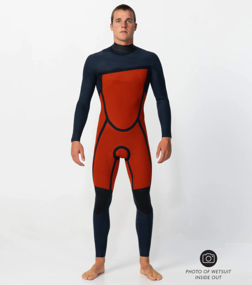 O'Neill Defender 3/2mm Chest Zip Wetsuit  in black from the inside showing thermal lining
