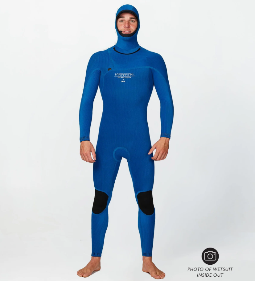 O'Neill Hyperfreak 4/3+mm Hooded Chest Zip Wetsuit showing inside lining