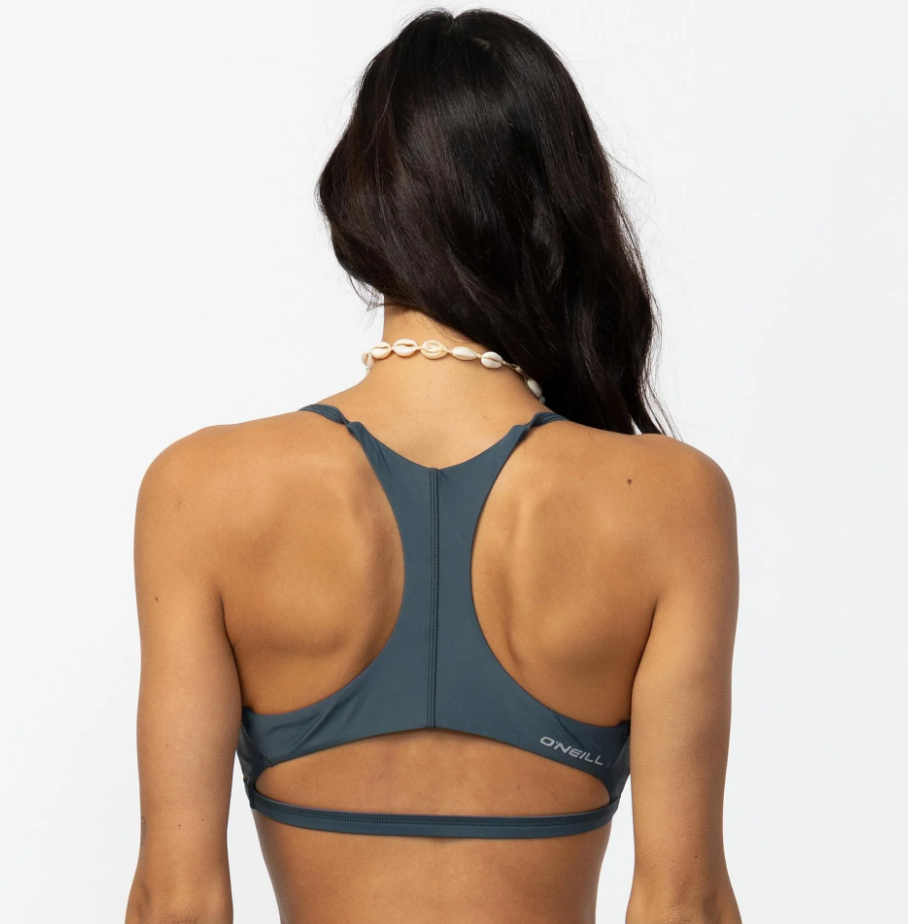 O'Neill Performance Surf Hyperfreak Bralette Bikini in slate showing the top from the back