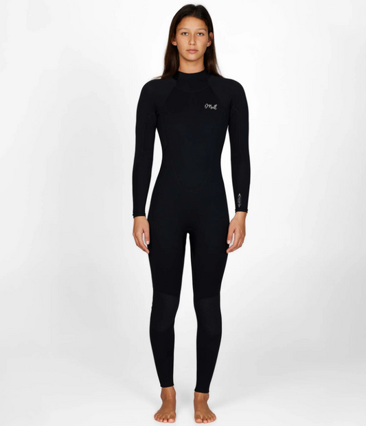 O'Neill Reactor 2 4/3mm Womens Back Zip GBS Wetsuit in black on model from front