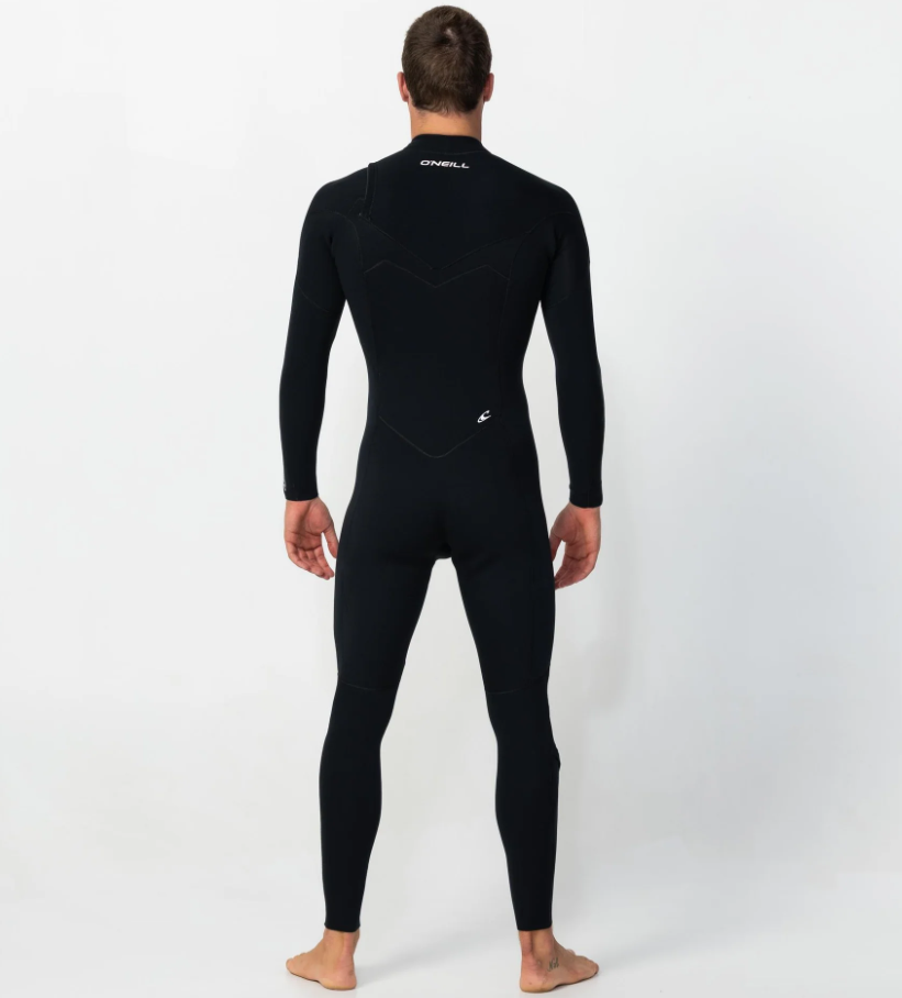 O'Neill Reactor II 4/3mm GBS Chest Zip Wetsuit in black on model from rear
