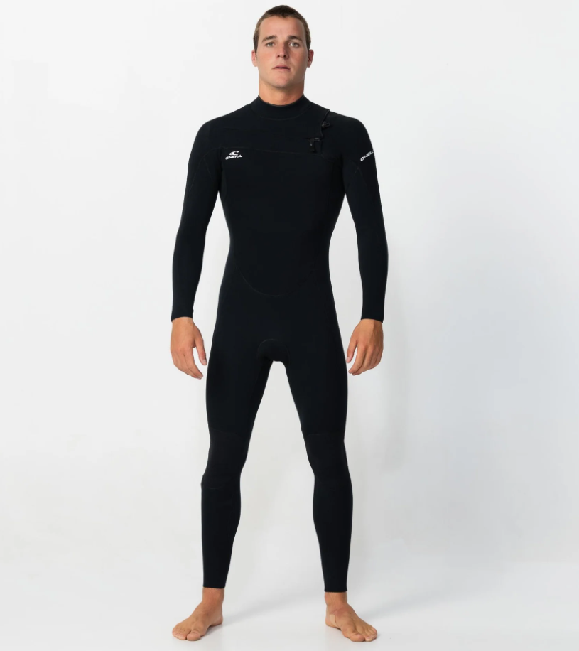 O'Neill Reactor II 4/3mm GBS Chest Zip Wetsuit in black on model from front