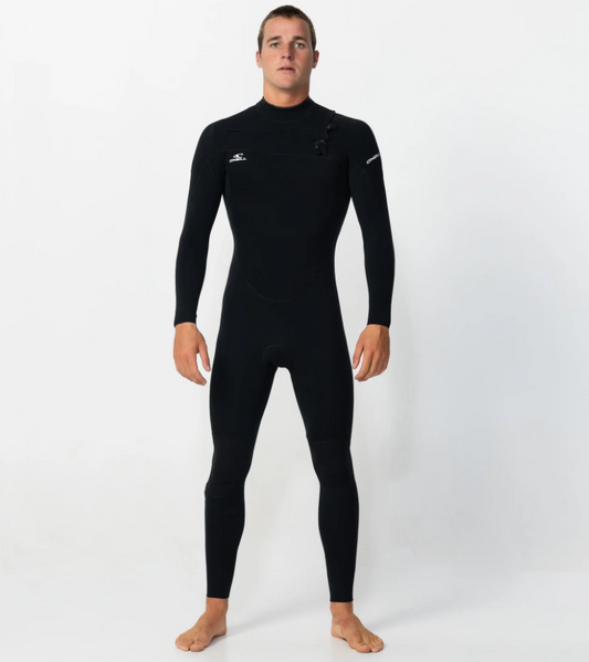 O'Neill Reactor II 4/3mm GBS Chest Zip Wetsuit in black on model from front