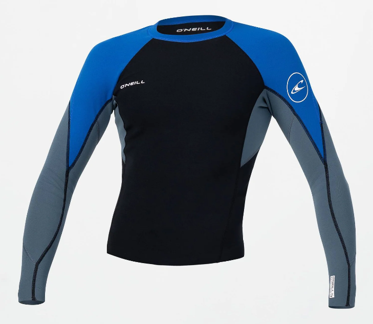 O'Neill Reactor 1.5mm Long Sleeve Wetsuit Vest in black, blue and grey