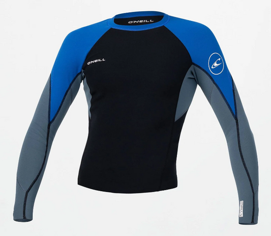 O'Neill Reactor 1.5mm Long Sleeve Wetsuit Vest in black, blue and grey