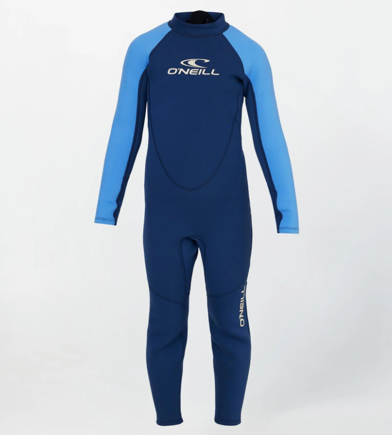 O'Neill Reactor 2mm Back Zip Toddler Wetsuit in navy with light blue arms from front