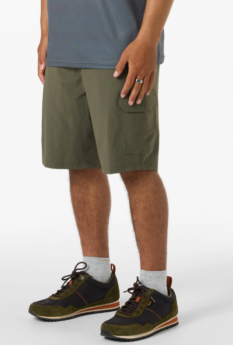 O'Neill TRVLR Cargo 20" Hybrid Shorts
 in army colourway from side