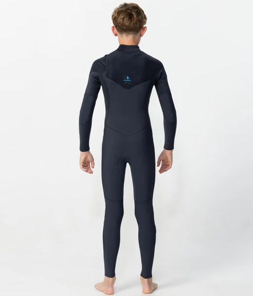 O'Neill Youth Hyperfreak 3/2+ Chest Zip Wetsuit in gunmetal and black from the rear