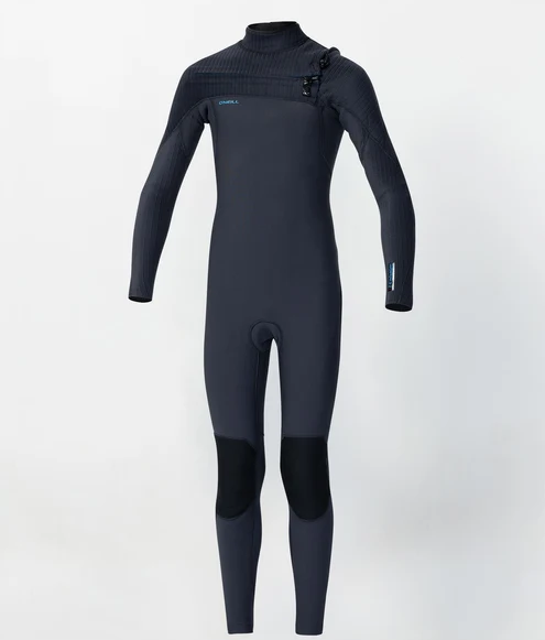 O'Neill Youth Hyperfreak 3/2+ Chest Zip Wetsuit in gunmetal and black from the front