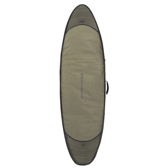 Ocean and Earth HYPA 6'8 Double Surfboard Travel Cover showing top in khaki