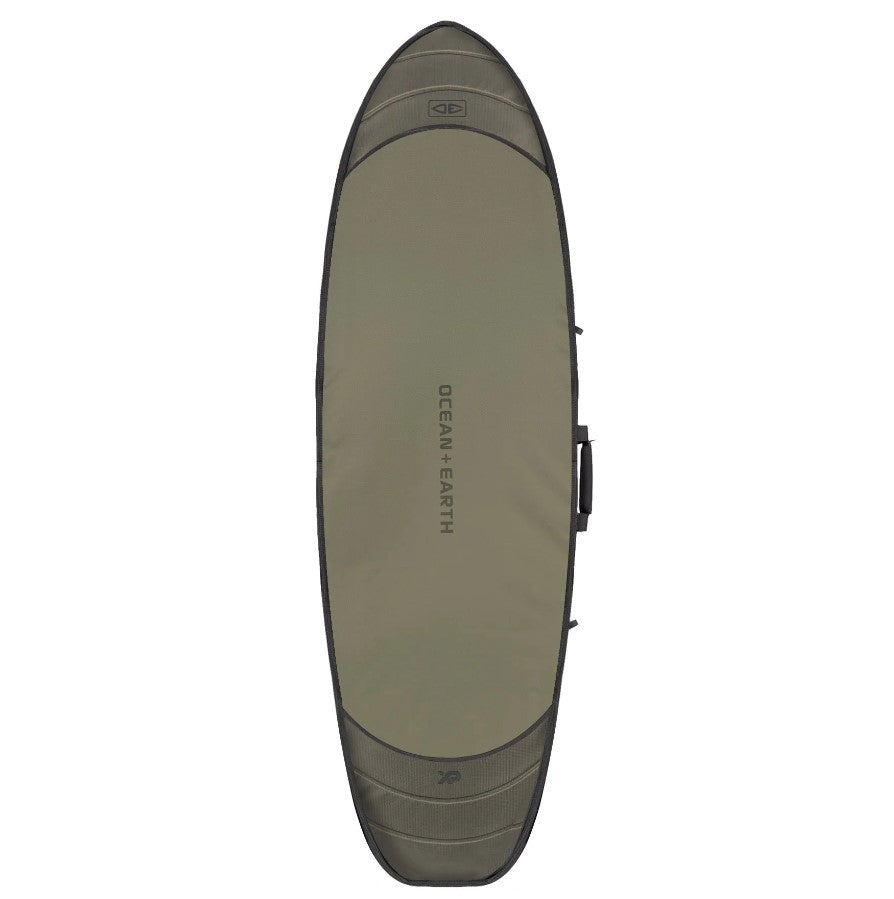 Ocean and Earth HYPA 6'4 Fish Surfbard Day Cover showing top in khaki colourway