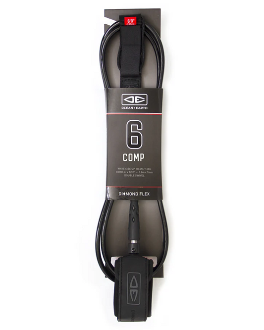 Ocean and Earth regular Comp 6 Foot Surfboard Leash in black