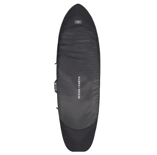 Ocean and Earth 6'8 Cor-X Fish-Shortboard Double Travel Cover in black from the top