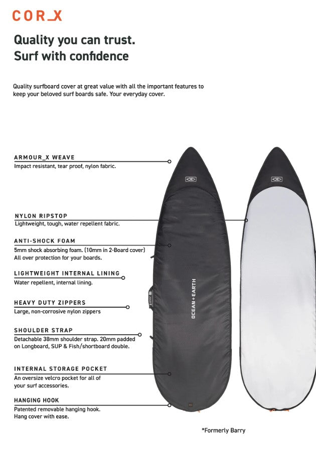 Ocean and Earth Cor-X 6'8 Fish Surfboard Day Cover information sheet