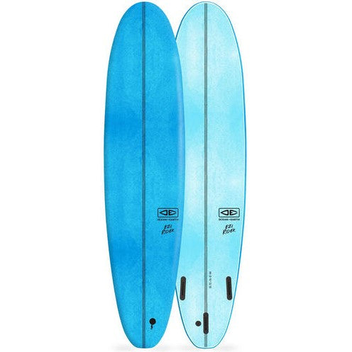 Ocean and Earth 8'0 Ezi-Rider Softboard in blue showing top and bottom