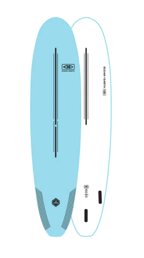 OCEAN AND EARTH 8'0 EZI RIDER SOFTBOARD in pastel blue colourway
