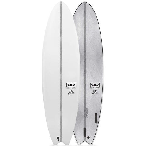 Ocean and Earth 7'0 Ezi-Rider 2.0 Softboard in white showing deck and bottom of the board