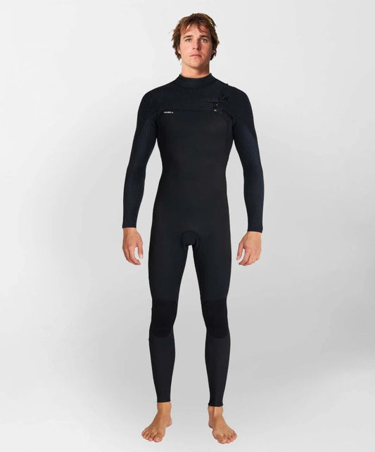 Oneill Hyperfreak Chest Zip 4/3+mm Mens Steamer in black black colourway from front