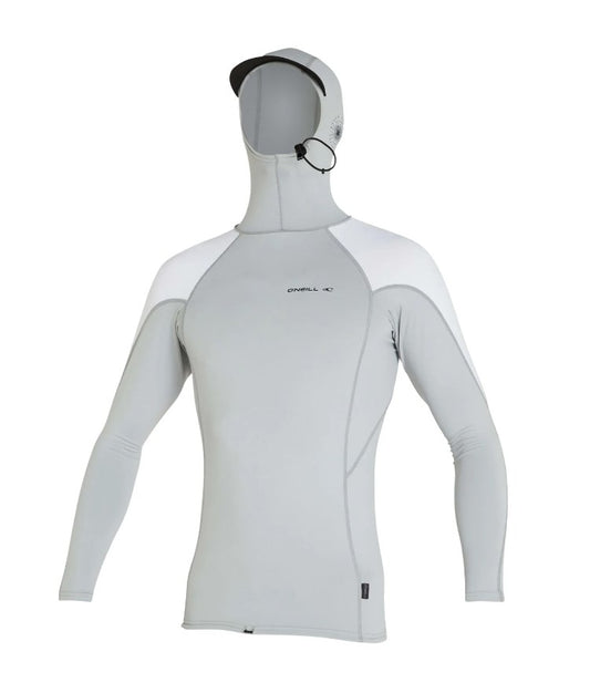 O'Neill Trvlr Long Sleeve Hooded Rash Vest in cool grey with white