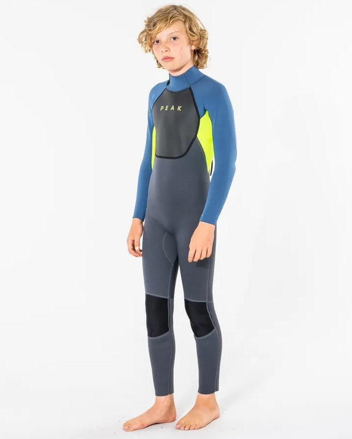 Peak Junior Energy 3/2mm GBS Wetsuit  in charcoal, lime and slate blue