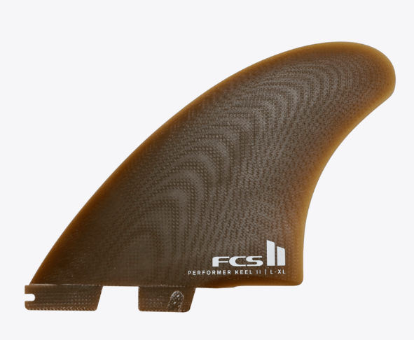FCS II Performer PG Keel Twin Fin Set in cacao colourway from outside