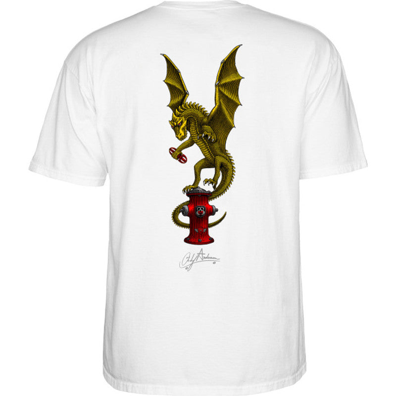 Powell Peralta Andy Anderson Vajra Tee i white showing back dragon print