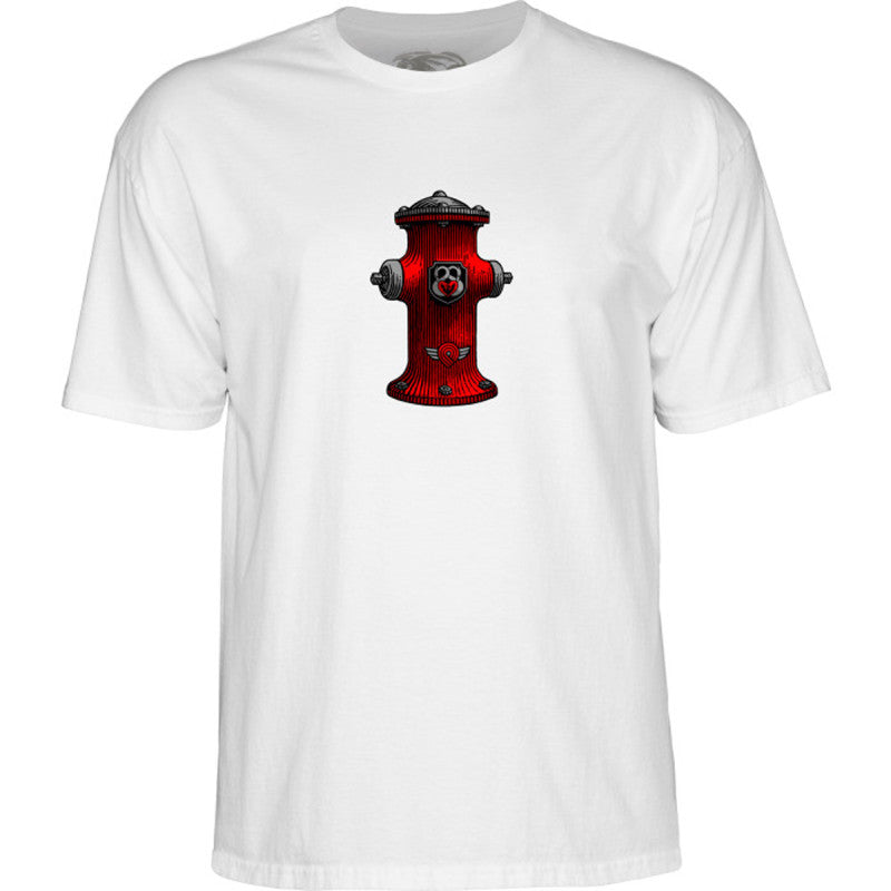 Powell Peralta Andy Anderson Vajra Tee in white showing front fire hydrant print