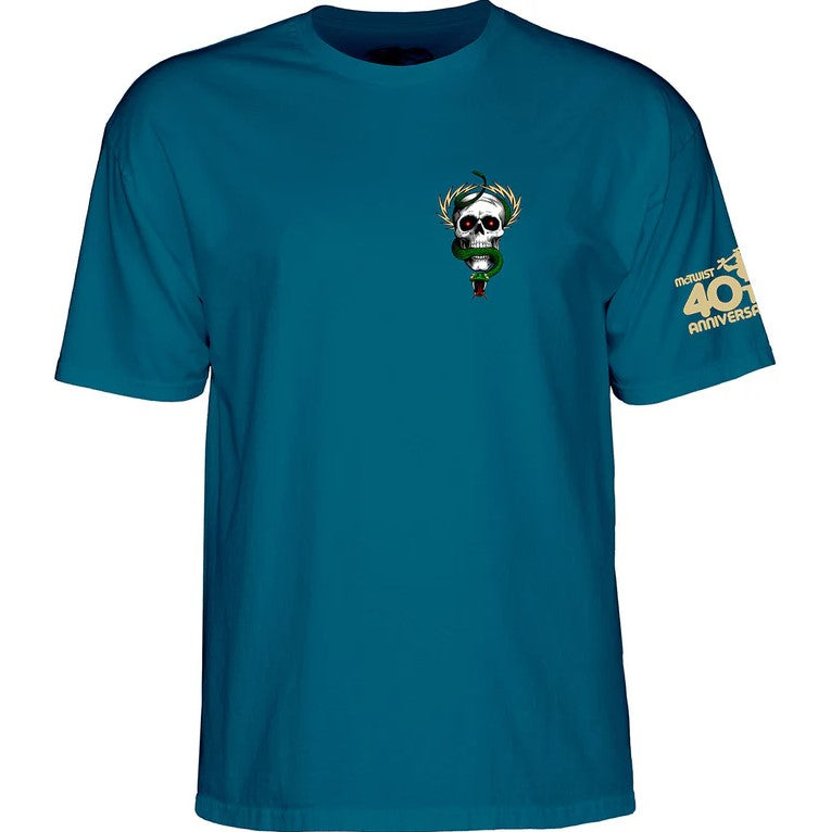 Powell Peralta McGill Skull & Snake 40th Anniversay Tee in galapagos blue showing front