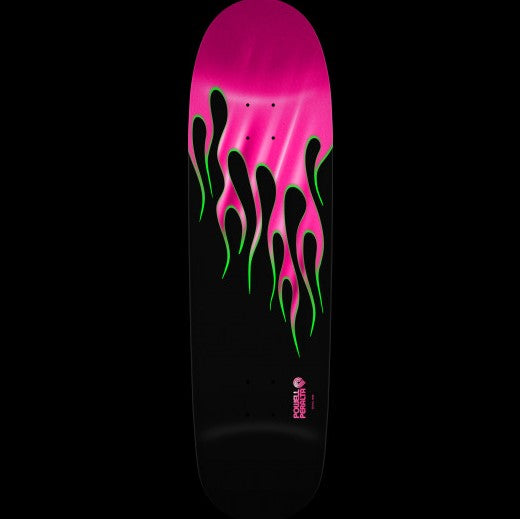 Powell Peralta 9.375" Nitro Hotrod Flames Skateboard Deck in black with pink foil detailing