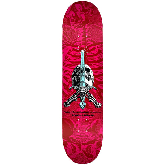 Powell Peralta 8.50" Skull and Sword Skateboard Deck in red and pink