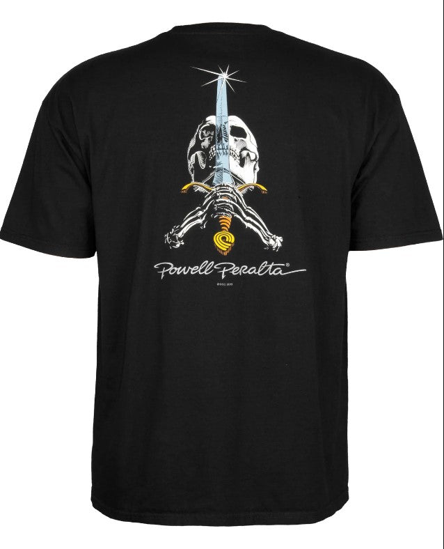 Powell Peralta Skull and Sword Tee in black showing back print