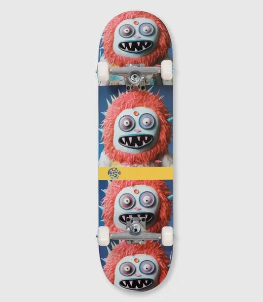 Push 8.25 Frosty FP Complete Skateboard in multi colour with monster's head repeating in the graphics