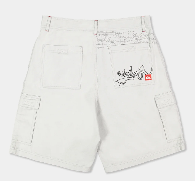 Quiksilver 04S 21" Cargo Shorts in grey flatlay from the rear