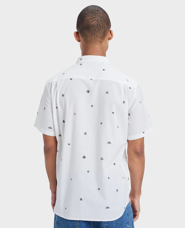 Quiksilver Apero Classic Short Sleeve Shirt in snow white on model from rear