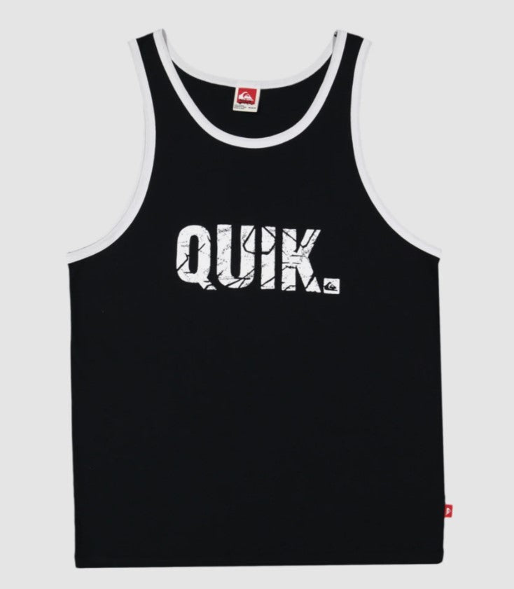 Quiksilver Basement Men's Tank in black from front with large white Quiksilver print