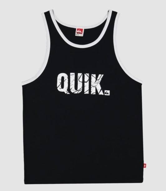 Quiksilver Basement Men's Tank in black from front with large white Quiksilver print