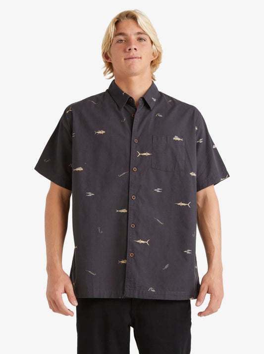 Quiksilver Big Pond Short Sleeve Shirt in tarmac colourway on model