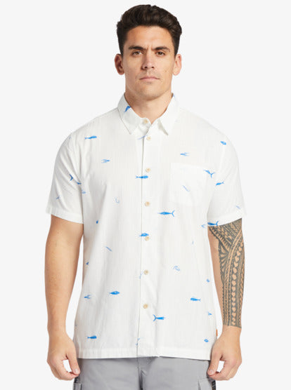 Quiksilver Big Pond Short Sleeve Shirt in white colourway on model