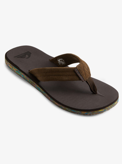 Quiksilver Carver Suede Recycled Jandals in brown colour with multi coloured soles
