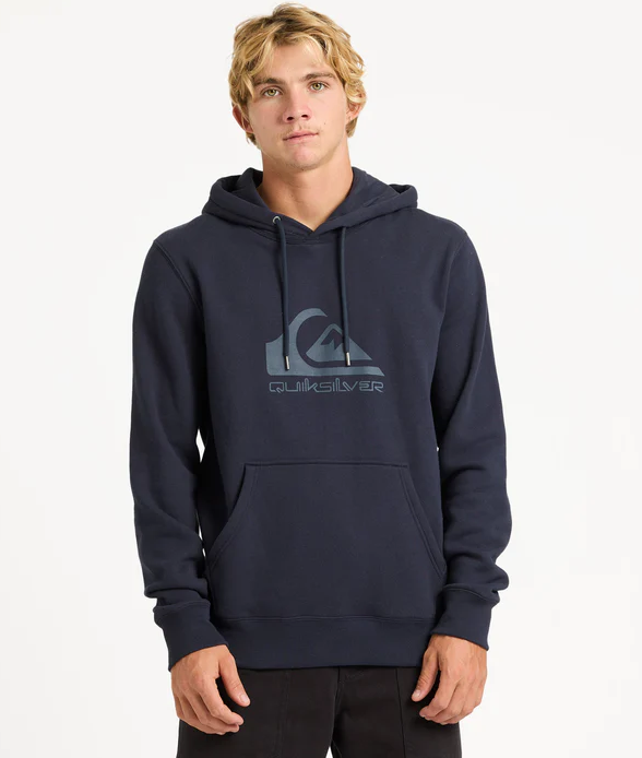Quiksilver Mens Comp Logo Men's Hoodie in navy on model from front