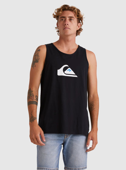 Quiksilver Comp Logo Tank in black on model from front