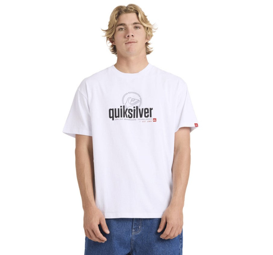 Quiksilver Construct Mens T-Shirt  in white on blonde model from front